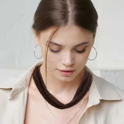 Fashnzfab Shiny Fabric Chiffon Scarf Necklace In Brown
