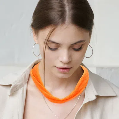 Fashnzfab Shiny Fabric Chiffon Scarf Necklace In Orange