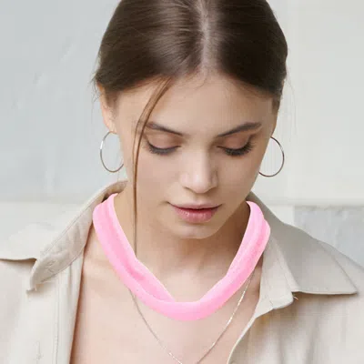 Fashnzfab Shiny Fabric Chiffon Scarf Necklace In Pink