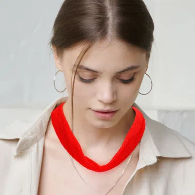Fashnzfab Shiny Fabric Chiffon Scarf Necklace In Red