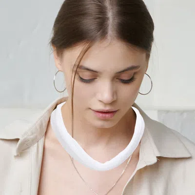 Fashnzfab Shiny Fabric Chiffon Scarf Necklace In White