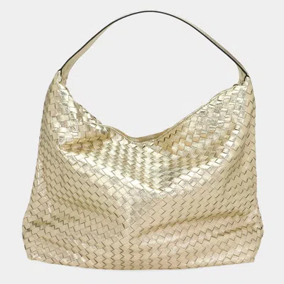 Fashnzfab Shiny Faux Leather Braided Shoulder Shopper Bag In Gold
