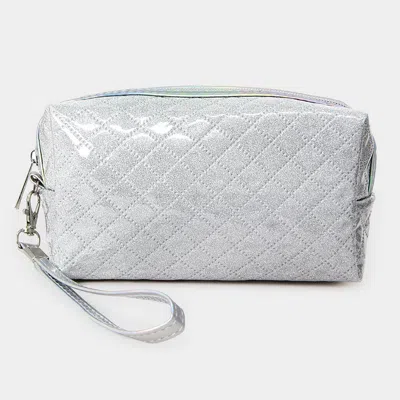 Fashnzfab Shiny Glitz Wristlet Cosmetic Pouch Bag In Silver