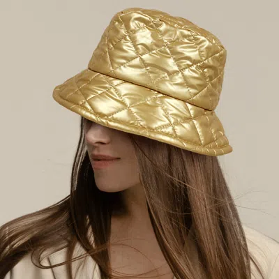 Fashnzfab Shiny Quilted Bucket Hat In Gold
