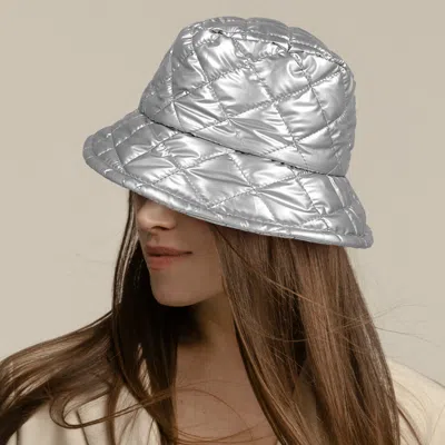 Fashnzfab Shiny Quilted Bucket Hat In Silver