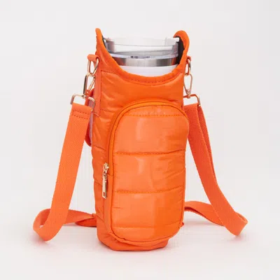 Fashnzfab Shiny Quilted Puffer Tumbler Carrier Holder Crossbody Bag In Orange