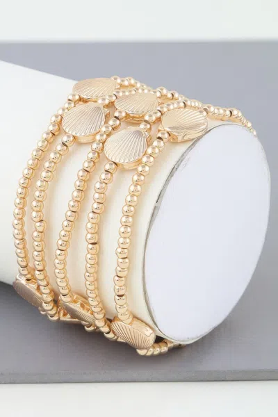 Fashnzfab Shiny Seashell Beaded Bracelet In Gold