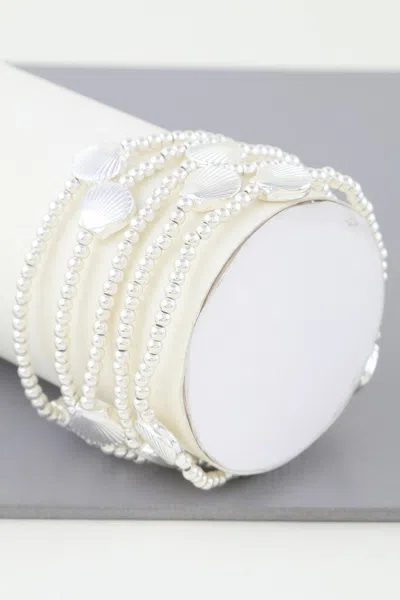 Fashnzfab Shiny Seashell Beaded Bracelet In Silver