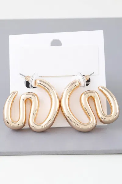 Fashnzfab Shiny Wave Bend Earrings In Gold