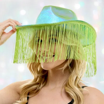 Fashnzfab Shiny Western Cowboy Hat With Fringe In Green