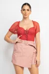 Fashnzfab Shirred Mesh Sleeve Bodysuit