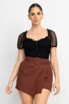 Fashnzfab Shirred Mesh Sleeve Bodysuit