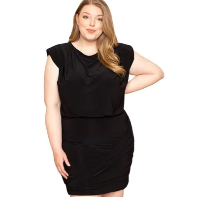 Fashnzfab Shirring Detailed Mini Dress In Black