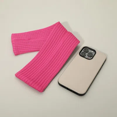 Fashnzfab Short Ribbed Knit Stretch Phone Pouch Phone Holder 3.25" X 15.75" In Pink
