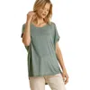 Fashnzfab Short Sheer Dolman Sleeve Scoop Neck Top With Side Slit In Pink