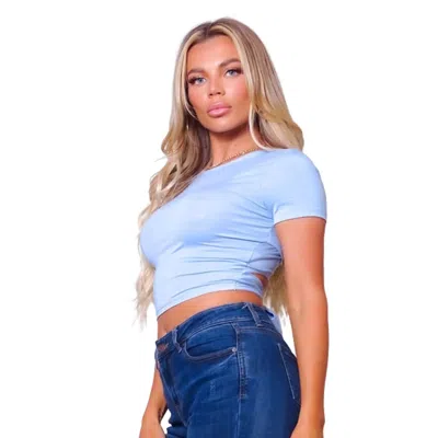 Fashnzfab Short Sleeve Round Neck Crossover Multi Way Tie Top In Blue