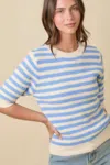 Fashnzfab Short Sleeve Sweater Knit Stripe Top