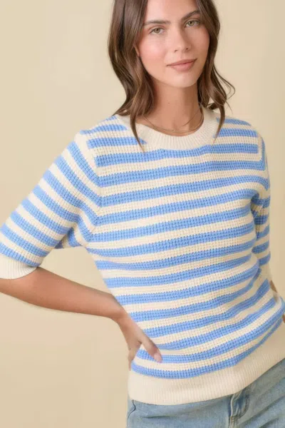 Fashnzfab Short Sleeve Sweater Knit Stripe Top