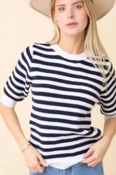Fashnzfab Short Sleeve Sweater Knit Stripe Top