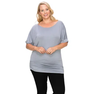 Fashnzfab Short Sleeve Top Featuring A Round Neck And Ruched Sides In Grey
