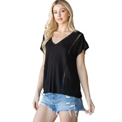 Fashnzfab Short Sleeve V Neck Top In Black