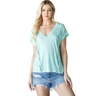 Fashnzfab Short Sleeve V Neck Top In Green