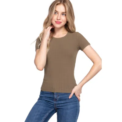 Fashnzfab Short Slv Crew Neck Variegated Rib Knit Top In Green