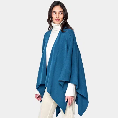 Fashnzfab Shoulder Strap Solid Ruana Poncho In Blue