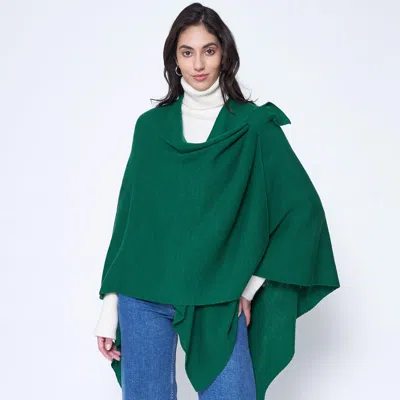 Fashnzfab Shoulder Strap Solid Ruana Poncho In Green