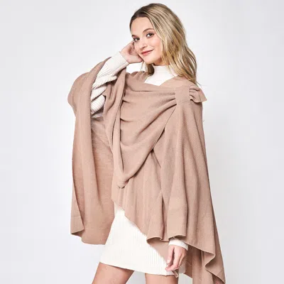 Fashnzfab Shoulder Strap Solid Ruana Poncho In Neutral
