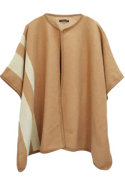 Fashnzfab Side Border Ruana In Brown