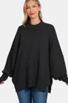 Fashnzfab Side Sit Oversize Sweater In Black