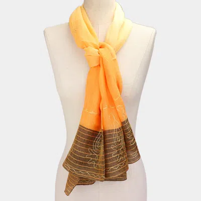 Fashnzfab Silk Feel Striped Giraffe Print Square Scarf In Orange