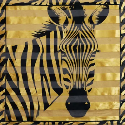 Fashnzfab Silky Satin Feel Zebra Print Square Scarf In Gold