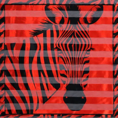 Fashnzfab Silky Satin Feel Zebra Print Square Scarf In Red