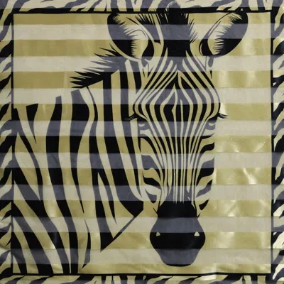 Fashnzfab Silky Satin Feel Zebra Print Square Scarf In Sand