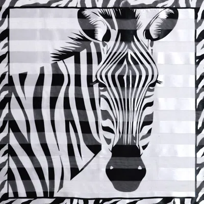 Fashnzfab Silky Satin Feel Zebra Print Square Scarf In White