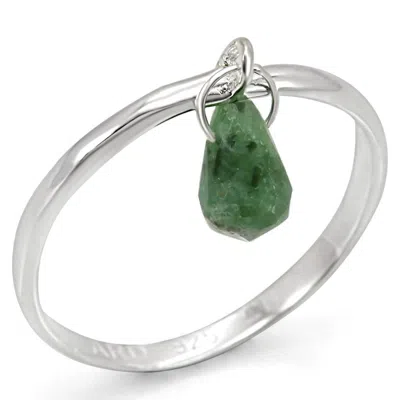 Fashnzfab Silver 925 Sterling Silver Ring With Genuine Stone In Emerald In Multi