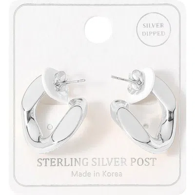 Fashnzfab Silver Dipped Abstract Chunky Mini Hoop Earrings - Rhodium In Metallic
