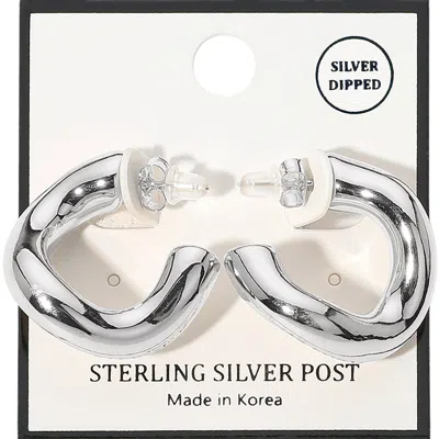 Fashnzfab Silver Dipped Abstract Hoop Earrings In Multi