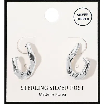 Fashnzfab Silver Dipped Abstract Mini Hoop Earrings - Rhodium In Metallic