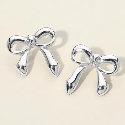 Fashnzfab Silver Dipped Bow Knot Earrings Rhodium