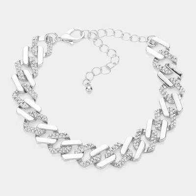 Fashnzfab Silver Dipped Chunky Rhinestone Paved Chain Bracelet Clear, Rhodium In Multi