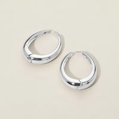 Fashnzfab Silver Dipped Chunky Rounded Oval Huggie Hoop Earrings Rhodium In Metallic