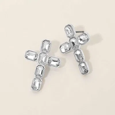 Fashnzfab Silver Dipped Cross Stone Cluster Earrings In Multi