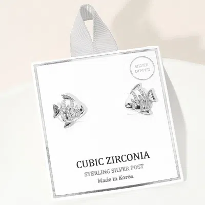 Fashnzfab Silver Dipped Cz Stone Paved Fish Stud Earrings In Multi