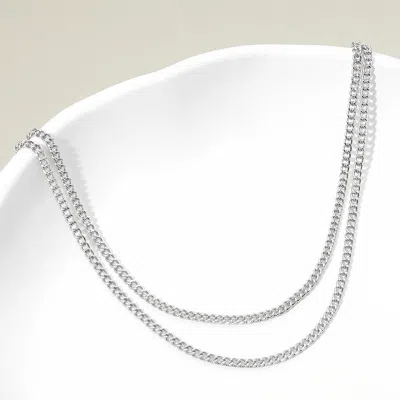 Fashnzfab Silver Dipped Double Layer Classic Curb Chain Necklace