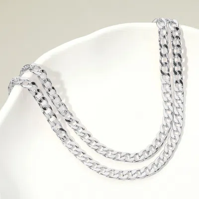 Fashnzfab Silver Dipped Double Layer Cuban Chain Necklace In Multi