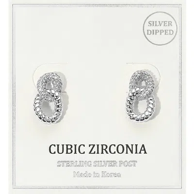 Fashnzfab Silver Dipped Double Loop Cz Stone Accent Stud Earrings In Multi