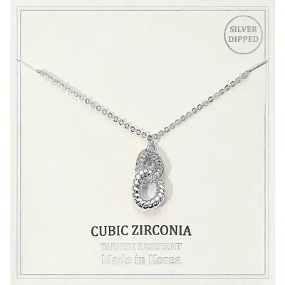 Fashnzfab Silver Dipped Double Loop Cz Stone Pendant Necklace In Multi